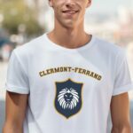 T-Shirt Blanc Clermont-Ferrand blason Pour homme-2
