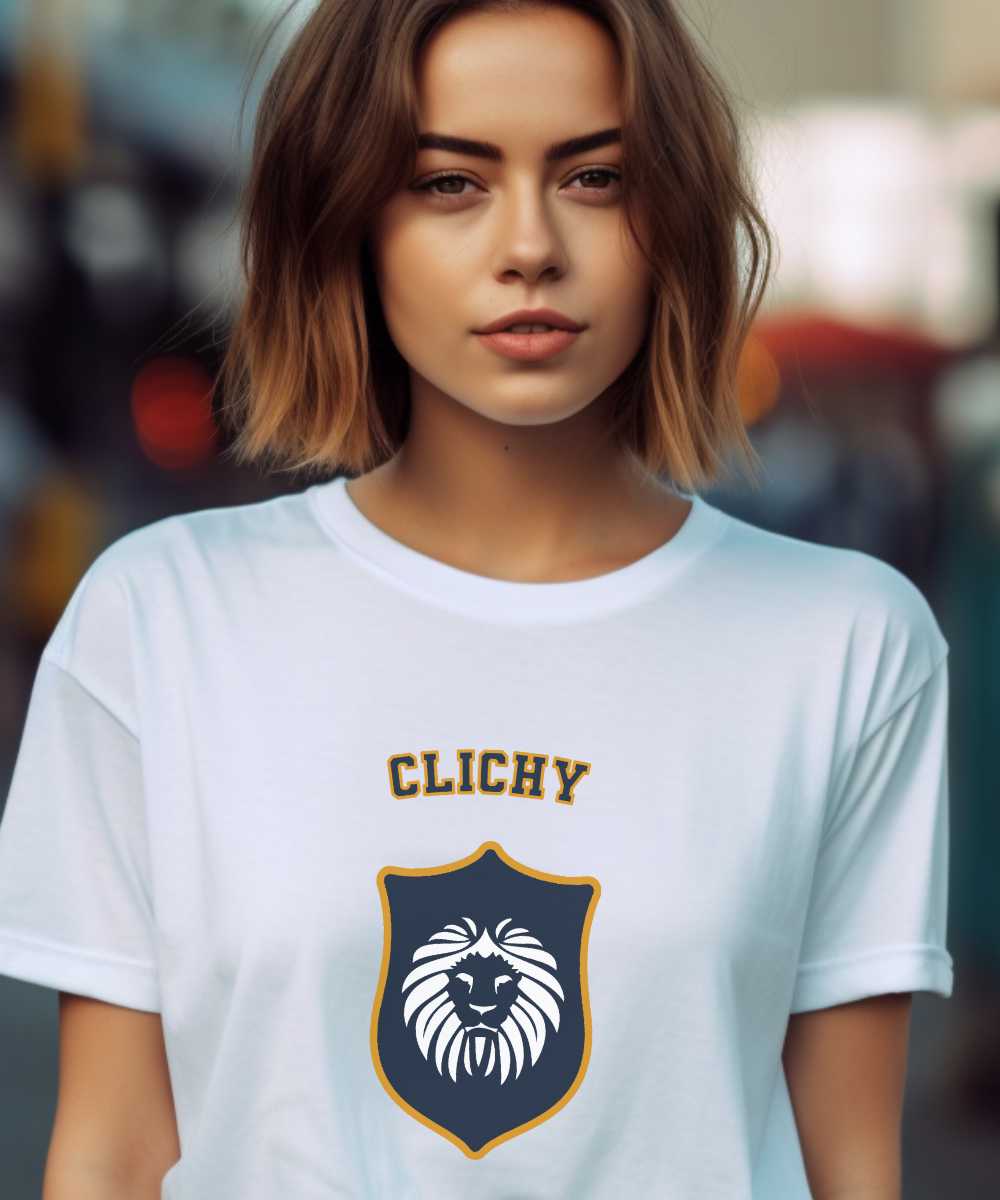 T-Shirt Blanc Clichy blason Pour femme-1