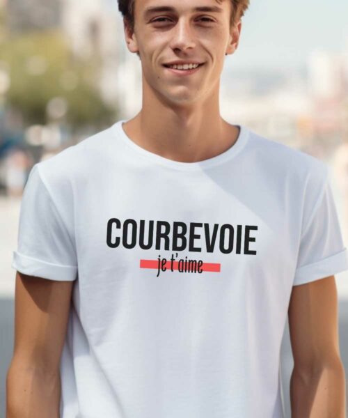 T-Shirt Blanc Courbevoie je t'aime Pour homme-2