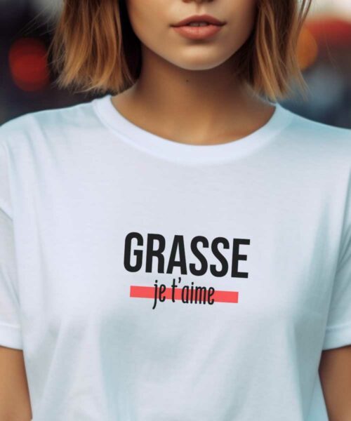 T-Shirt Blanc Grasse je t'aime Pour femme-2