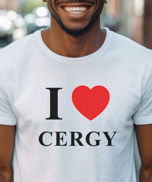 T-Shirt Blanc I love Cergy Pour homme-1