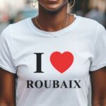 T-Shirt Blanc I love Roubaix Pour femme-1