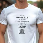 T-Shirt Blanc Ici c'est Marseille on est fiers de nos monuments même si on ne les visite jamais Pour homme-1