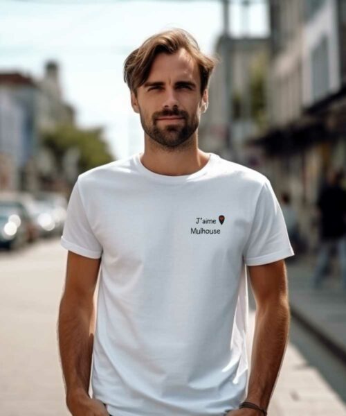 T-Shirt Blanc J'aime Mulhouse Pour homme-2