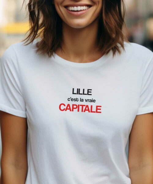 T-Shirt Blanc Lille c’est la vraie capitale Pour femme-1