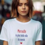 T-Shirt Blanc Marseille la plus belle ville du monde Pour femme-2