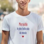 T-Shirt Blanc Marseille la plus belle ville du monde Pour homme-1