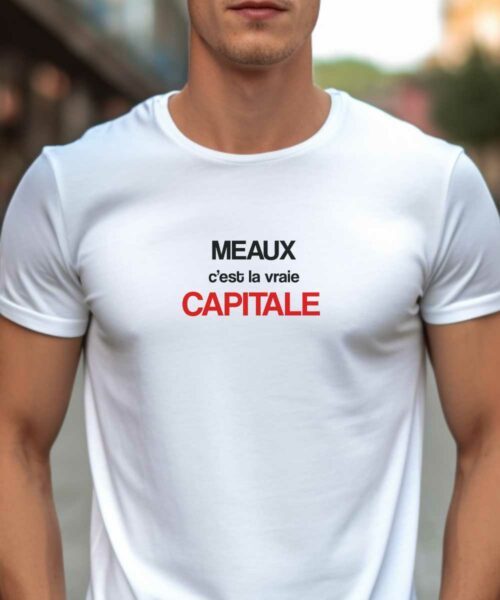 T-Shirt Blanc Meaux c’est la vraie capitale Pour homme-1