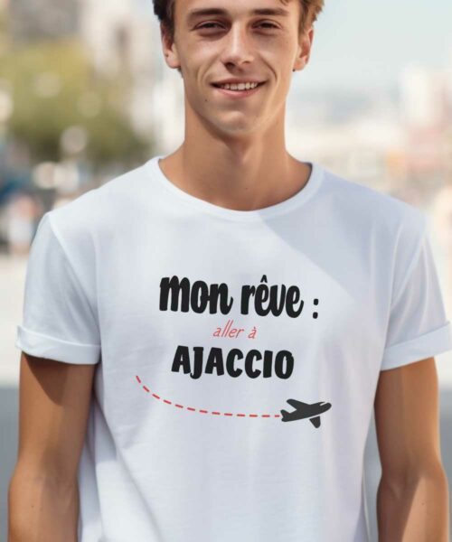 T-Shirt Blanc Mon rêve aller à Ajaccio Pour homme-2