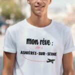 T-Shirt Blanc Mon rêve aller à Asnières-sur-Seine Pour homme-2