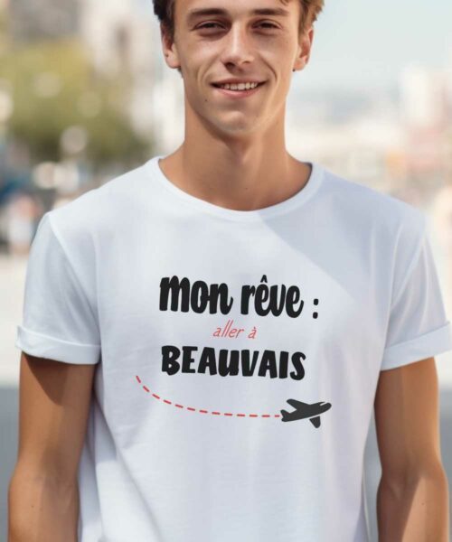 T-Shirt Blanc Mon rêve aller à Beauvais Pour homme-2