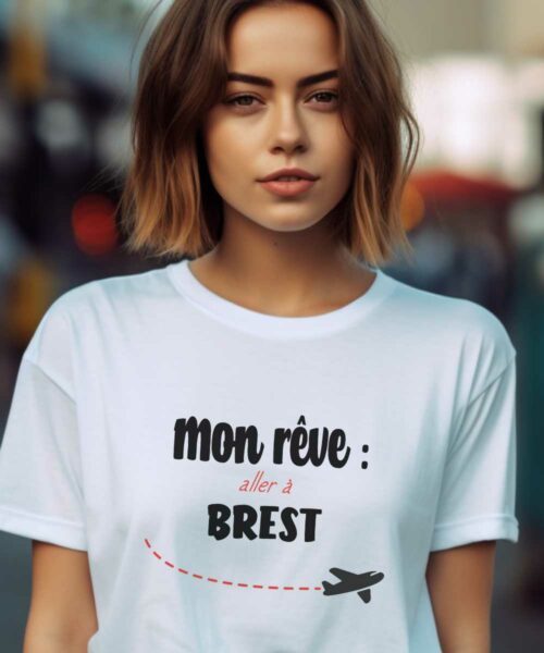 T-Shirt Blanc Mon rêve aller à Brest Pour femme-1