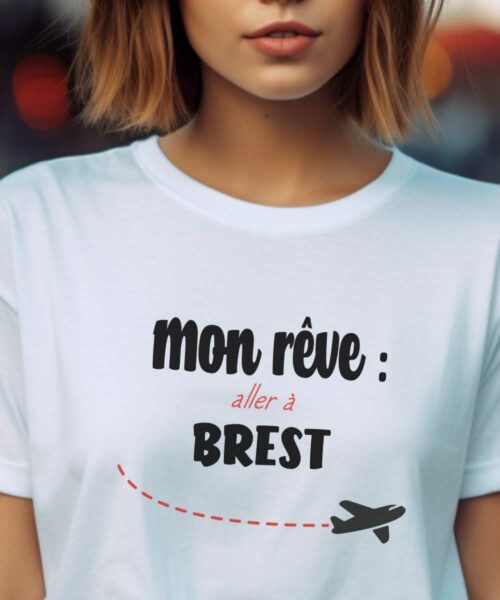 T-Shirt Blanc Mon rêve aller à Brest Pour femme-2