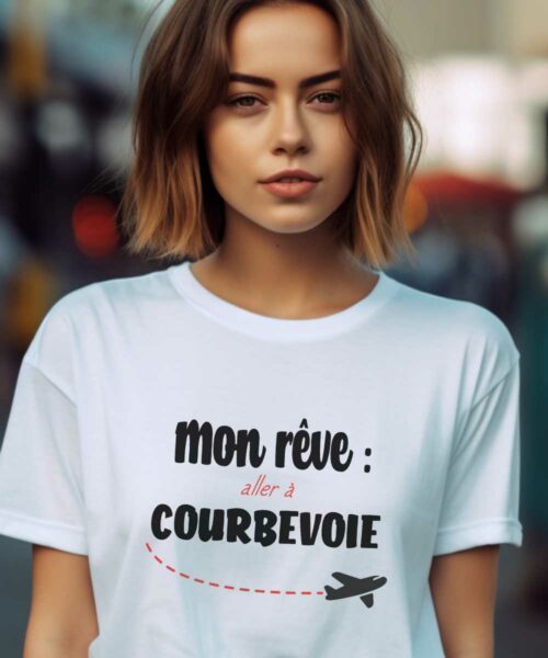 T-Shirt Blanc Mon rêve aller à Courbevoie Pour femme-1