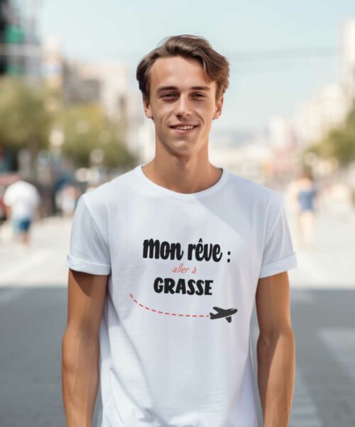 T-Shirt Blanc Mon rêve aller à Grasse Pour homme-1