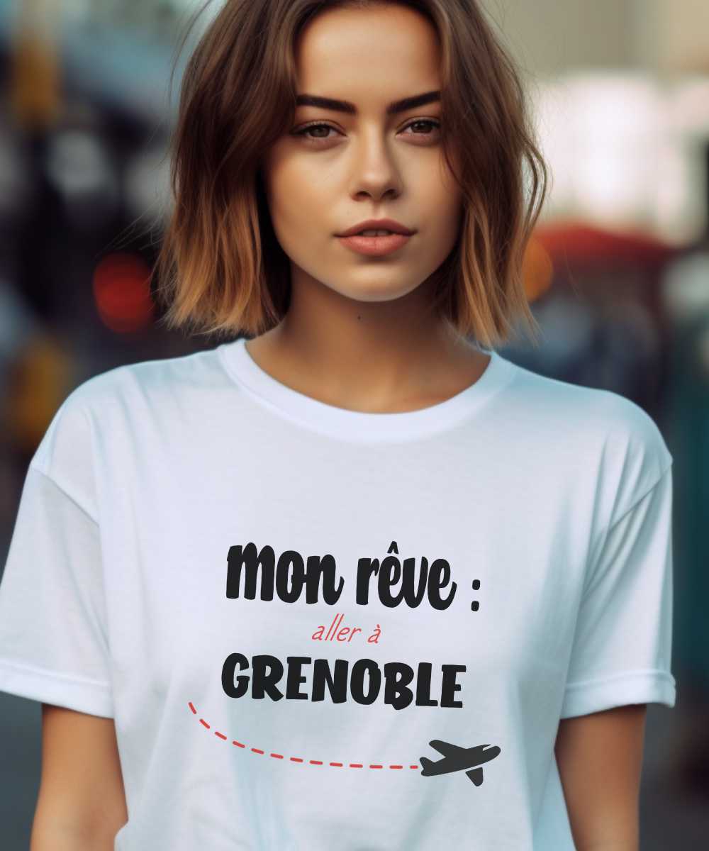 T-Shirt Blanc Mon rêve aller à Grenoble Pour femme-1