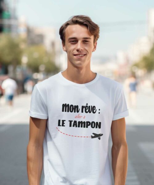 T-Shirt Blanc Mon rêve aller à Le Tampon Pour homme-1