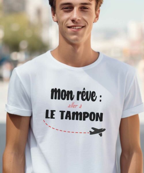 T-Shirt Blanc Mon rêve aller à Le Tampon Pour homme-2