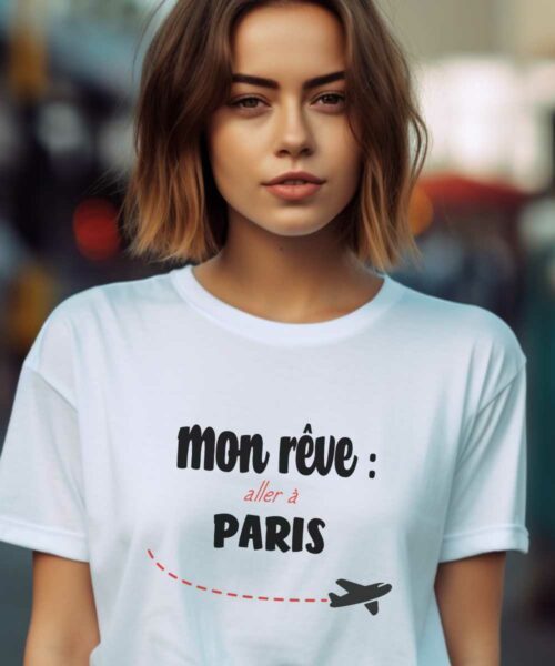 T-Shirt Blanc Mon rêve aller à Paris Pour femme-1