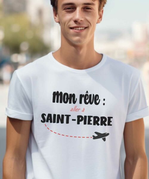 T-Shirt Blanc Mon rêve aller à Saint-Pierre Pour homme-2
