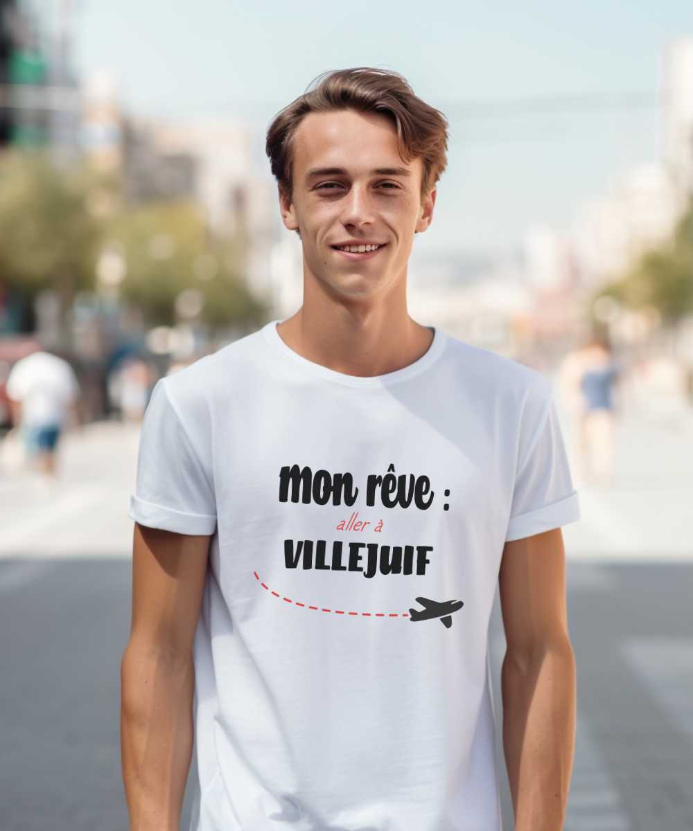 T-Shirt Blanc Mon rêve aller à Villejuif Pour homme-1