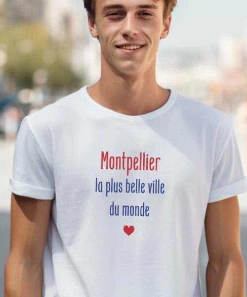 T-Shirt Blanc Montpellier la plus belle ville du monde Pour homme-1