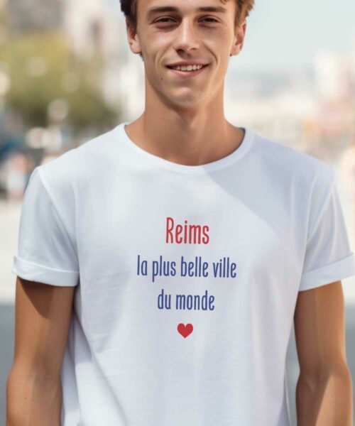 T-Shirt Blanc Reims la plus belle ville du monde Pour homme-1