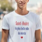 T-Shirt Blanc Saint-André la plus belle ville du monde Pour homme-1