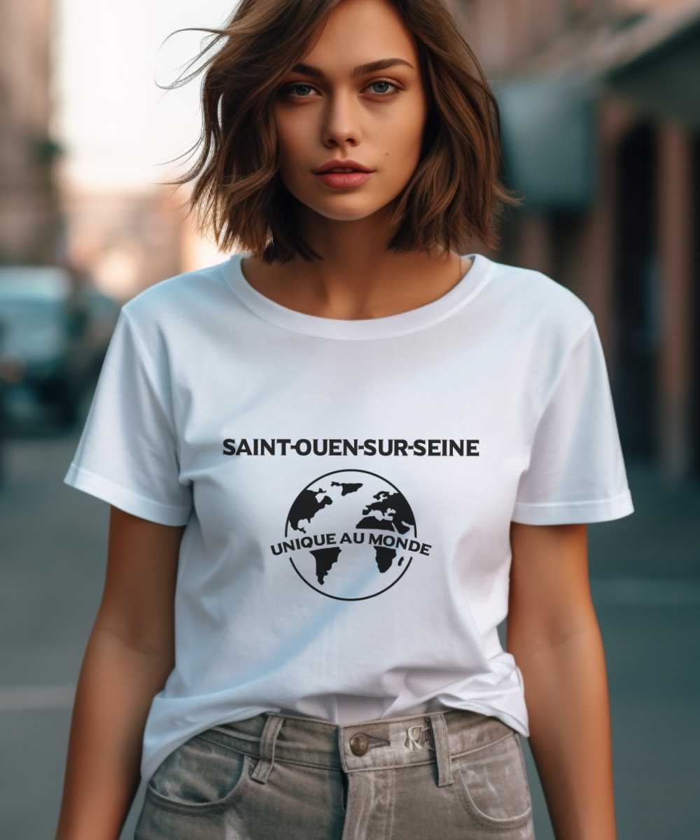 T-Shirt Blanc Saint-Ouen-sur-Seine unique au monde Pour femme-2