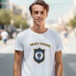 T-Shirt Blanc Saint-Pierre blason Pour homme-1