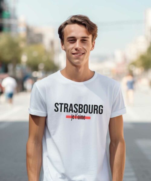 T-Shirt Blanc Strasbourg je t’aime Pour homme-1