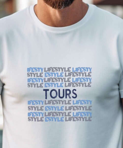 T-Shirt Blanc Tours lifestyle Pour homme-1