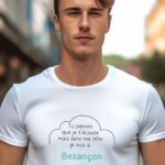 T-Shirt Blanc Tu penses que je t'écoute mais dans ma tête je suis à Besançon Pour homme-1